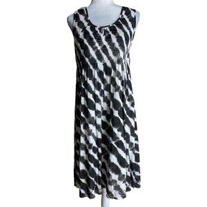 SOFT SURROUNDINGS Tonal Tides Dress Black Batik Tie Dye Casual Womens SZ XS